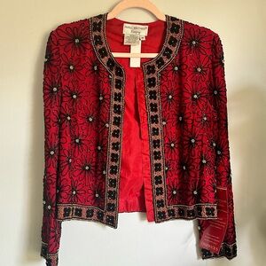 NWT Vintage Beaded Coat, Adriana Papell, Chic office Jacket, Christmas Holiday